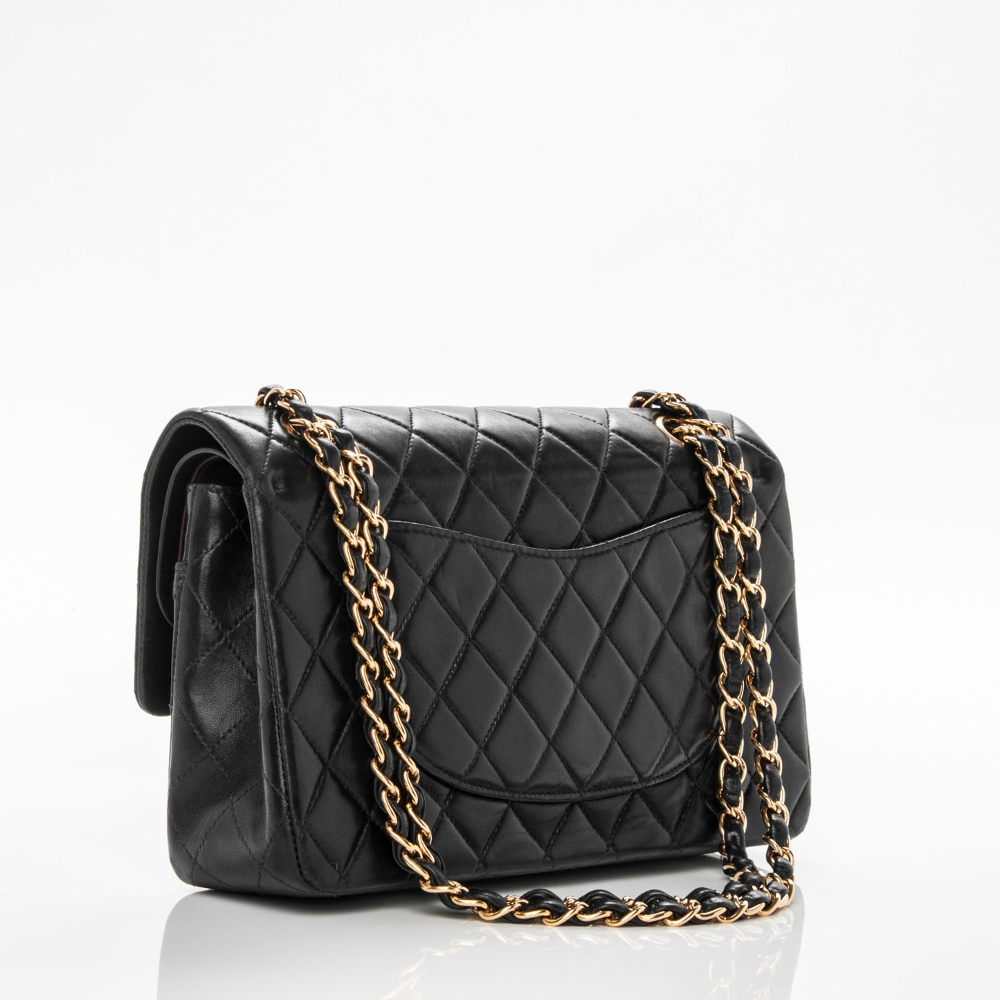 Lambskin Quilted Medium Double Flap Black