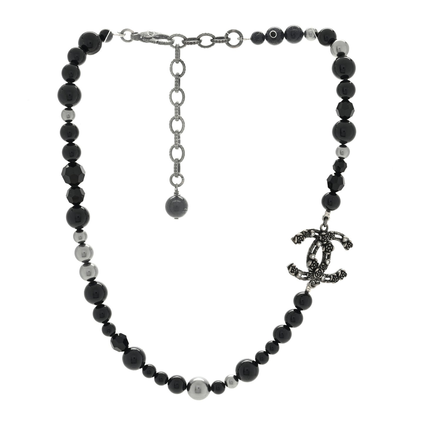 Pearl Crystal CC Camellia Necklace Ruthenium Black