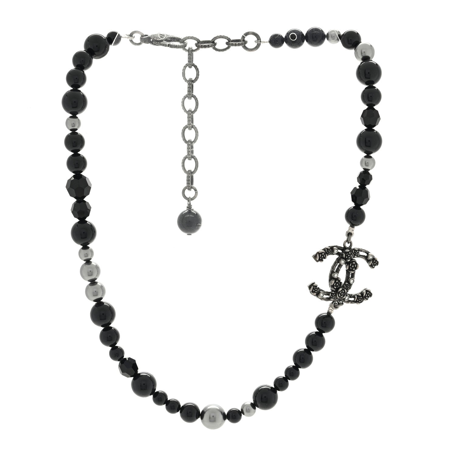 Chanel Pearl Crystal CC Camellia Necklace Ruthenium Black 2 of 3