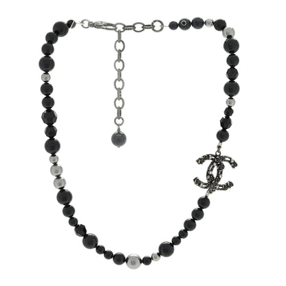 Chanel Pearl Crystal CC Camellia Necklace Ruthenium Black 2 of 3