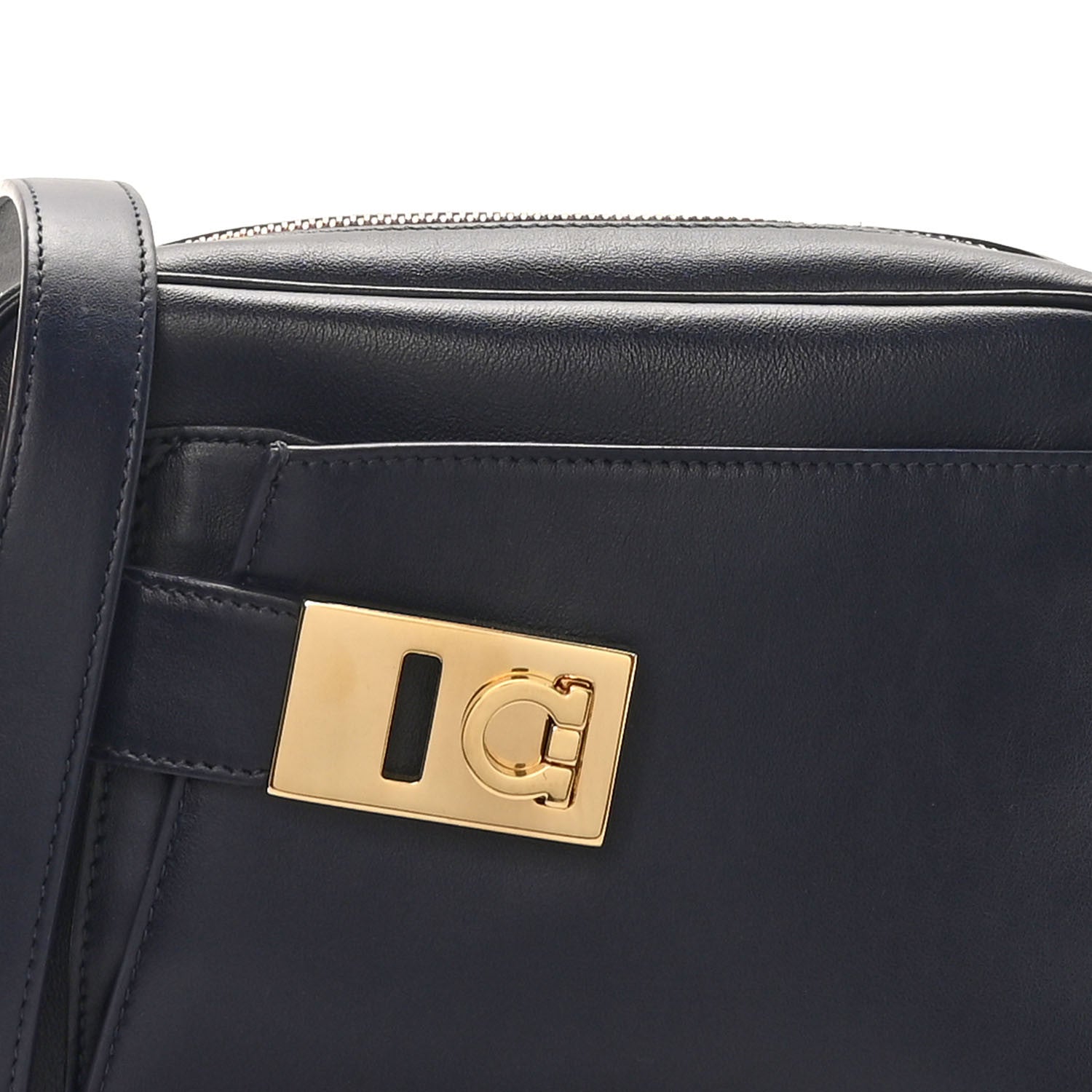 Salvatore Ferragamo Calfskin Gancio Small Camera Case Navy 7 of 9
