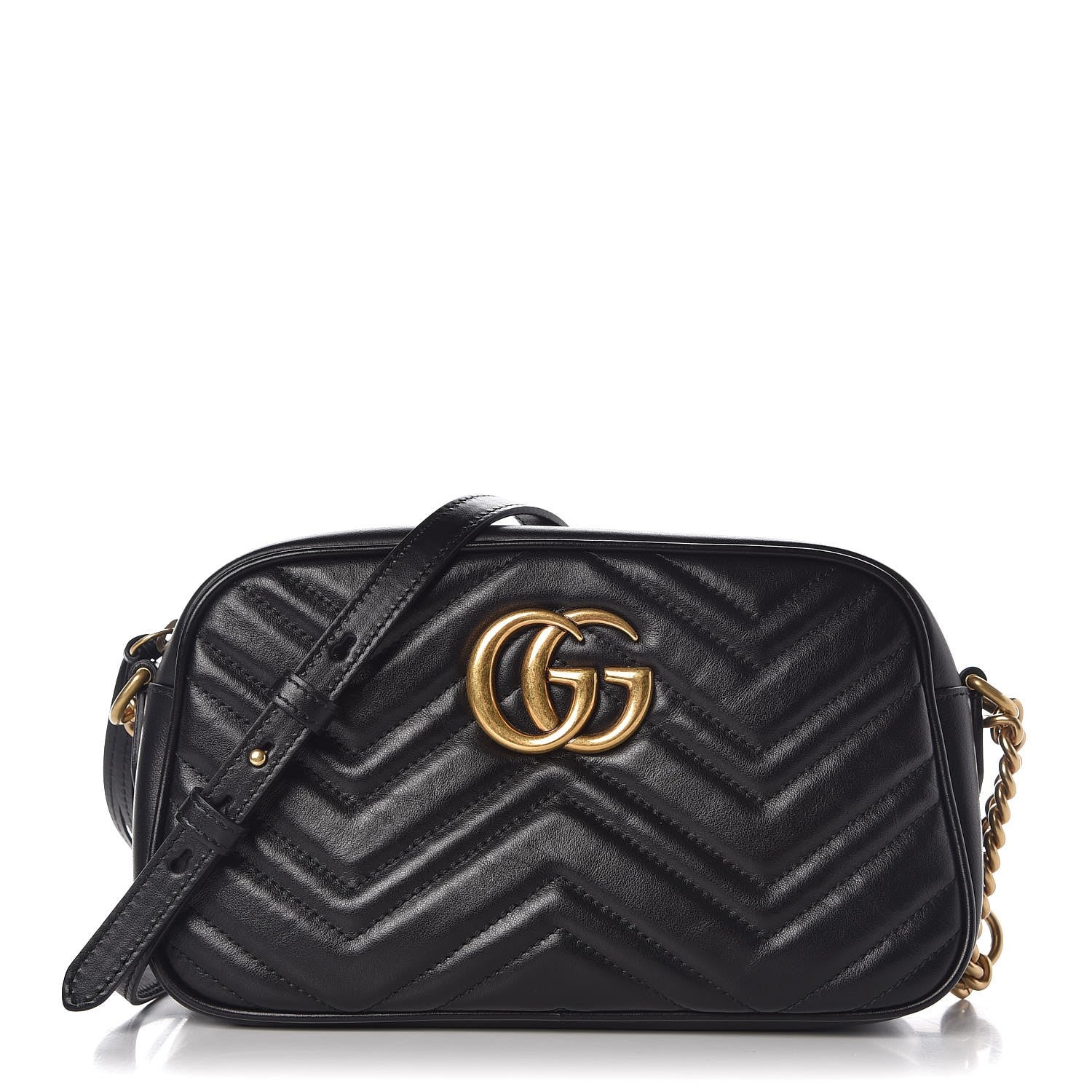Gucci Calfskin Matelasse Small GG Marmont Chain Shoulder Bag Black 1 of 7