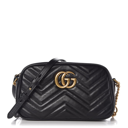 Gucci Calfskin Matelasse Small GG Marmont Chain Shoulder Bag Black 1 of 7