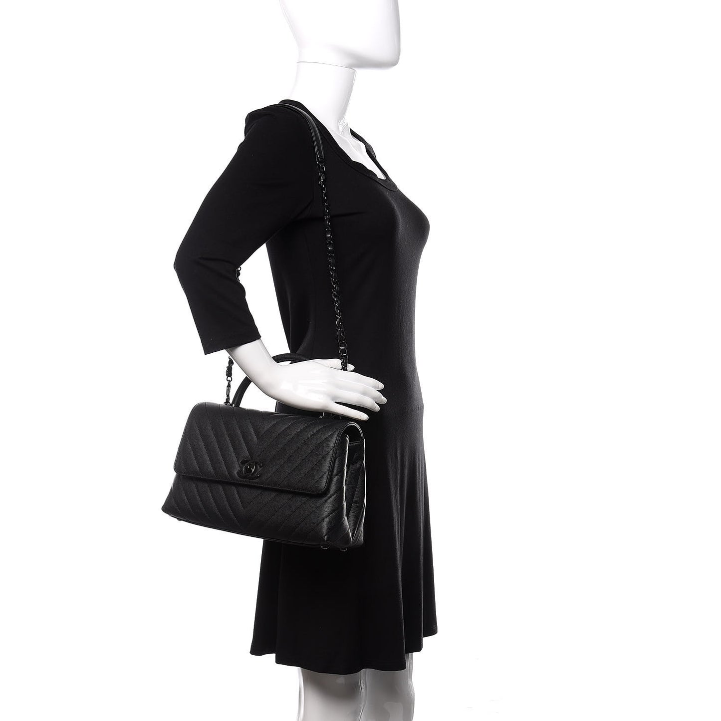 Caviar Chevron Quilted Small Coco Handle Flap So Black