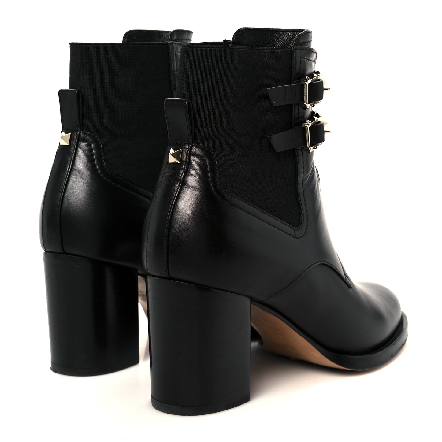 Calfskin Rockstud Double Buckle Beatle Chelsea 70mm Ankle Boots 37.5 Black