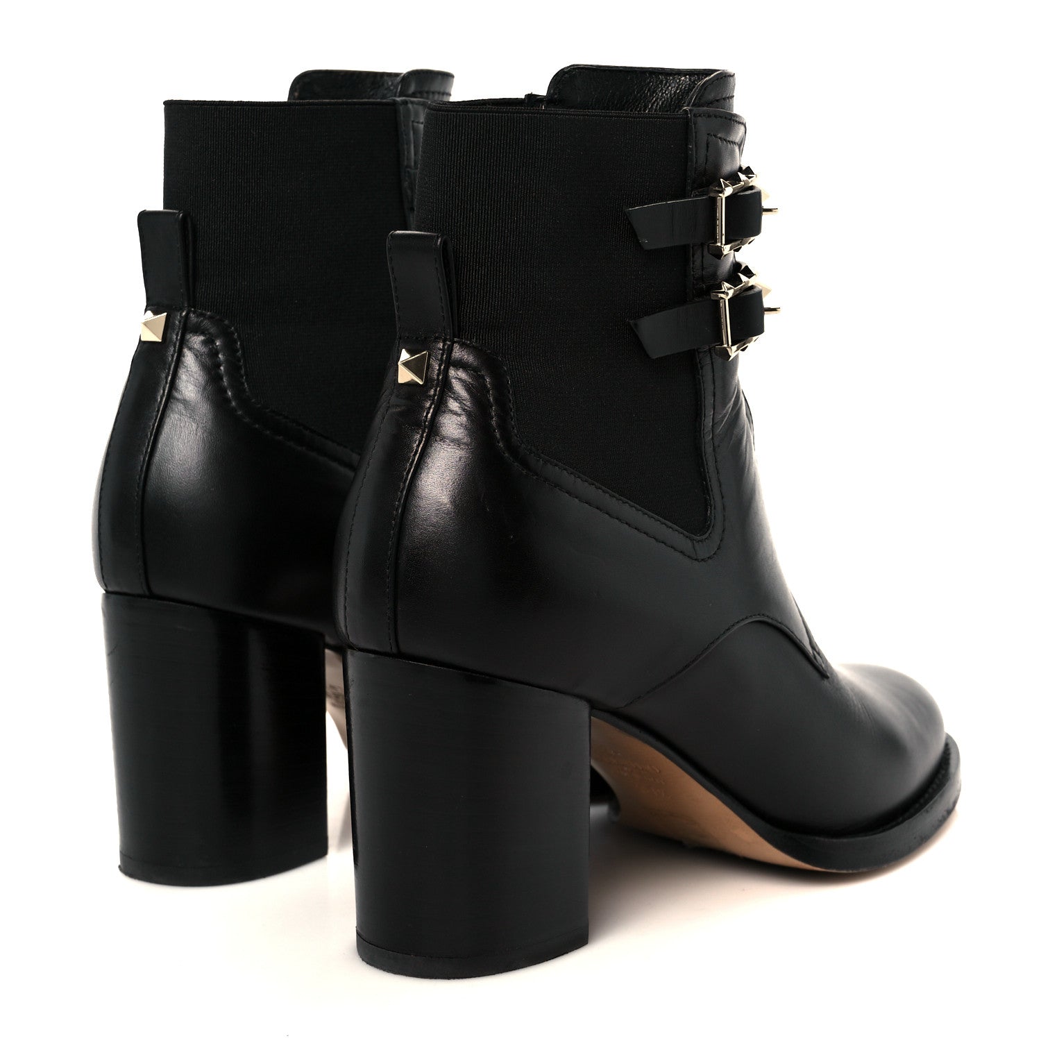 Valentino Garavani Calfskin Rockstud Double Buckle Beatle Chelsea 70mm Ankle Boots 37.5 Black 5 of 10
