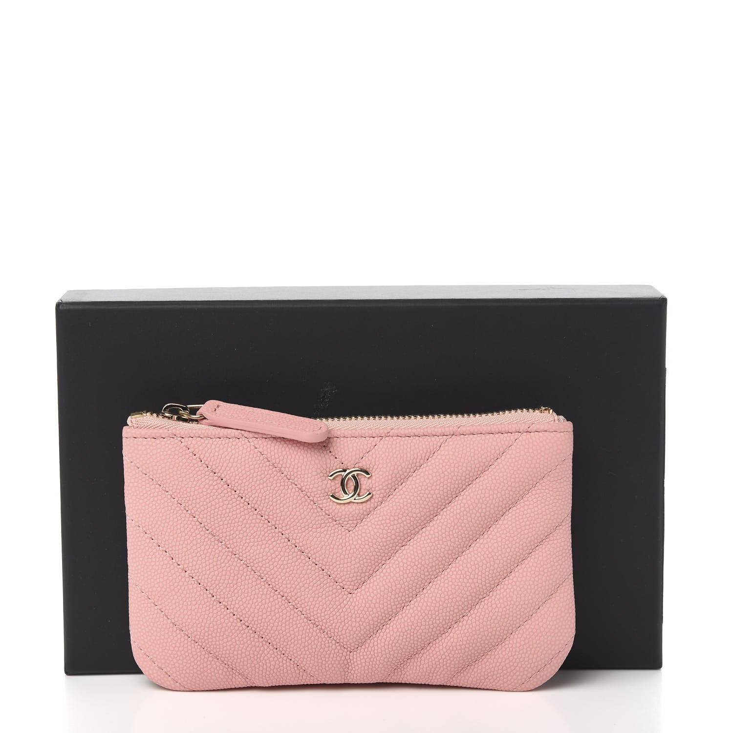 Chanel Flat Caviar Chevron Quilted Small Cosmetic Case Pink 7 of 7