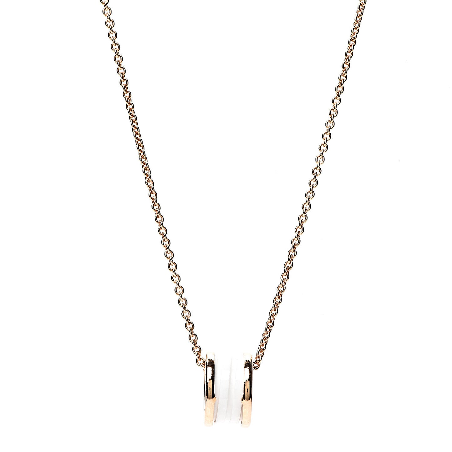 18K Rose Gold White Ceramic B.Zero1 Pendant Necklace