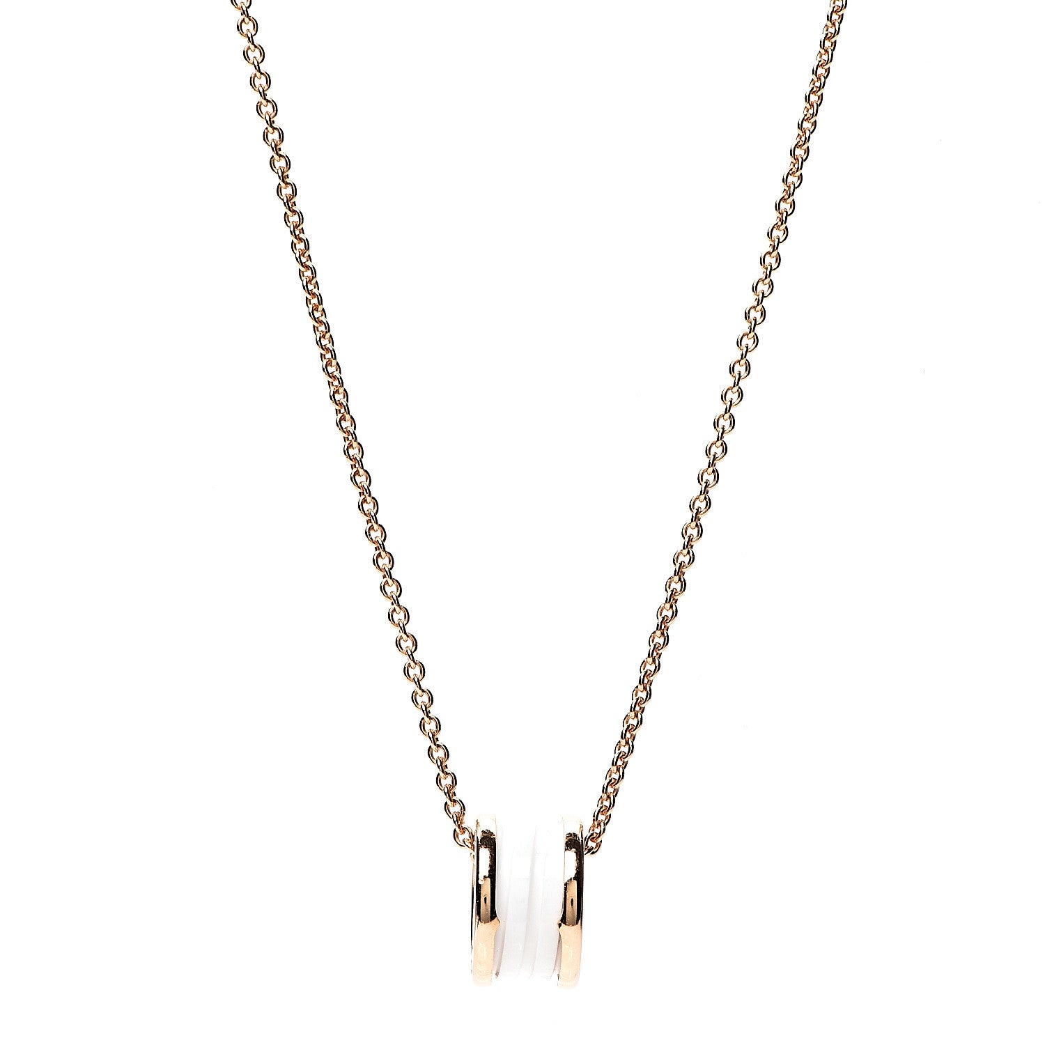 Bulgari 18K Rose Gold White Ceramic B.Zero1 Pendant Necklace 1 of 5