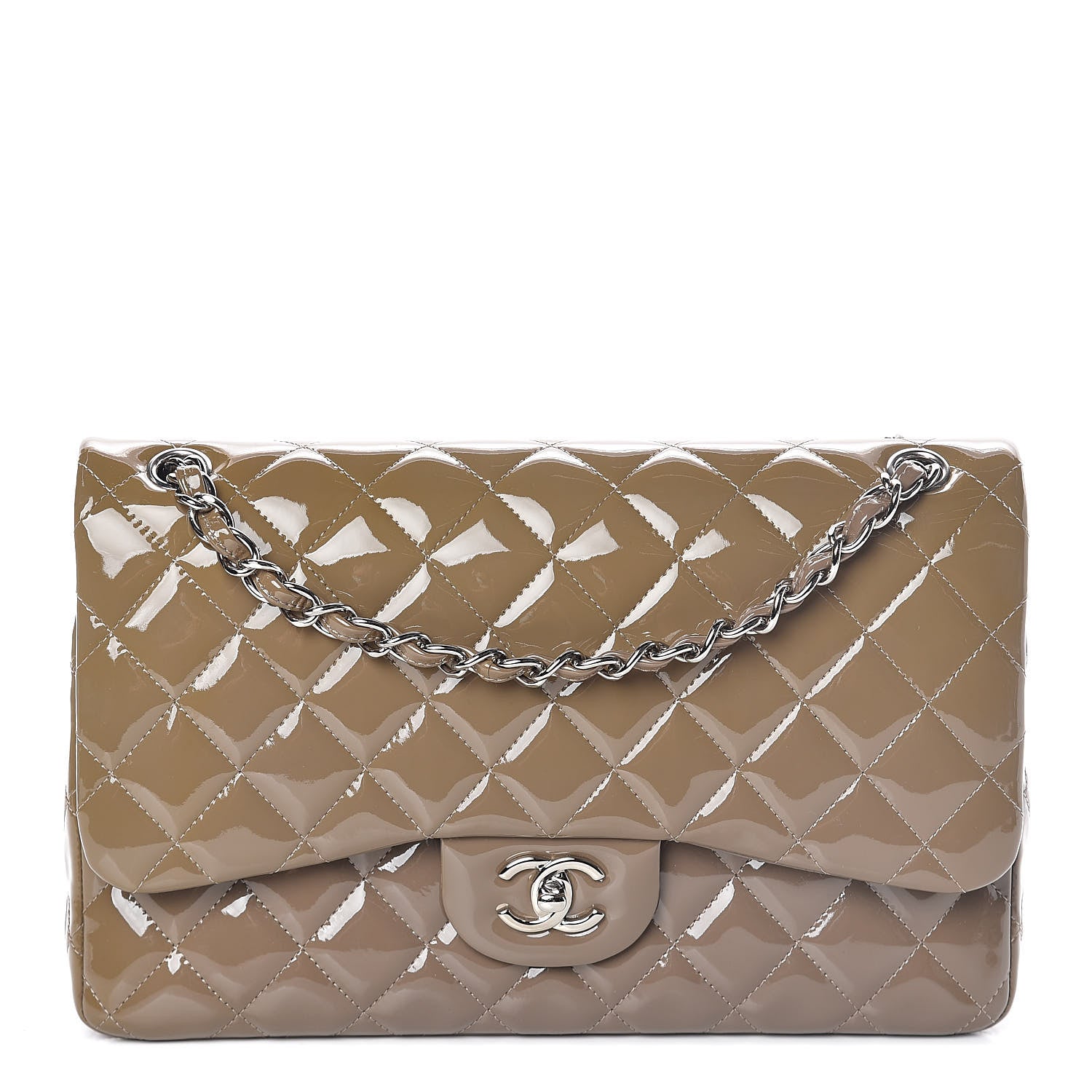 Chanel Patent Calfskin Quilted Jumbo Double Flap Grey 1 of 10