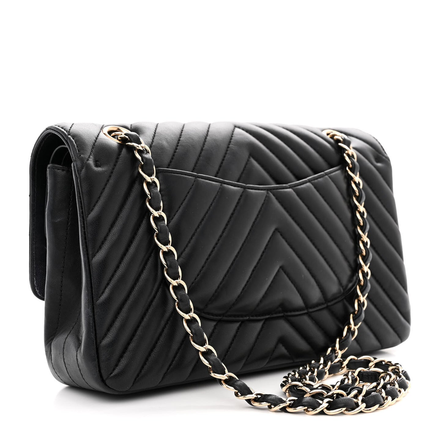 Lambskin Chevron Quilted Medium Double Flap Black