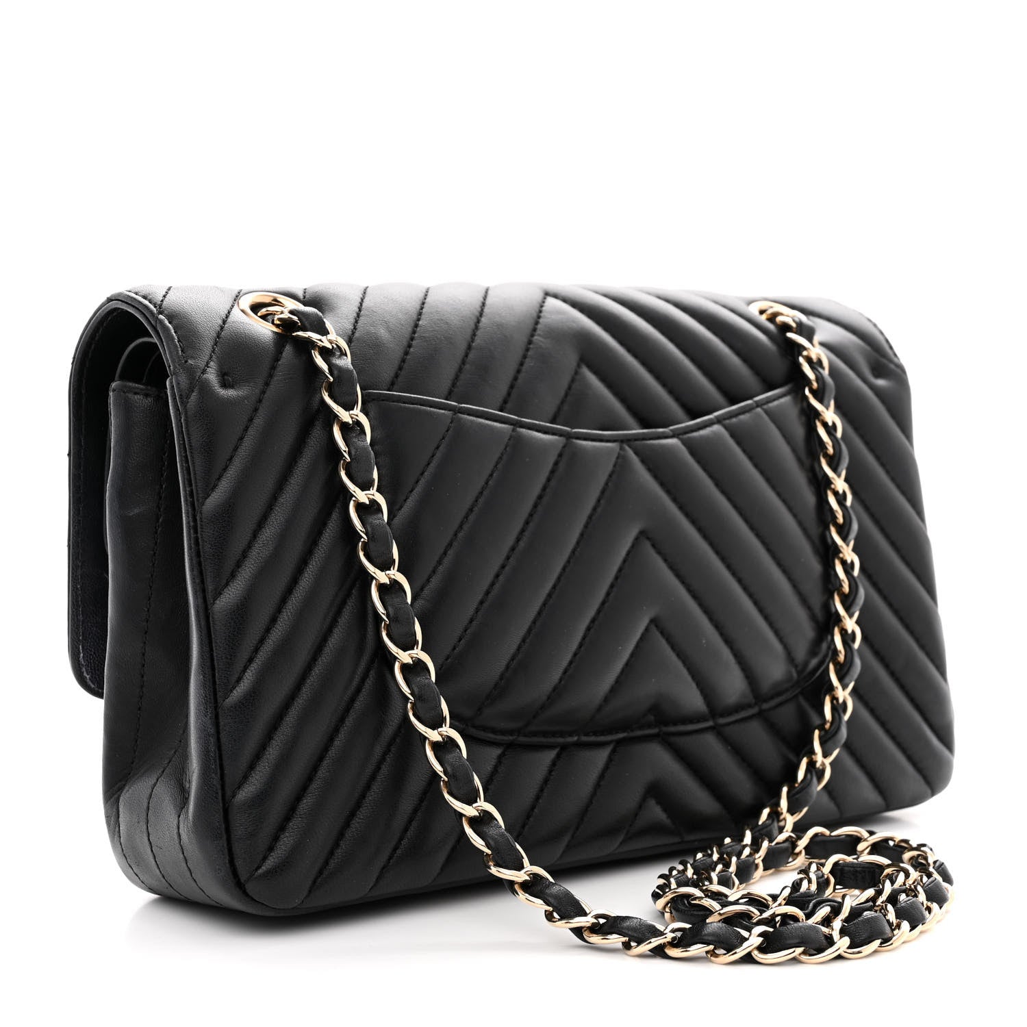 Chanel Lambskin Chevron Quilted Medium Double Flap Black 3 of 12