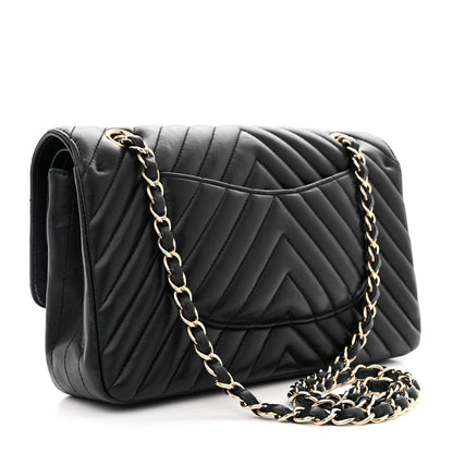 Chanel Lambskin Chevron Quilted Medium Double Flap Black 3 of 12