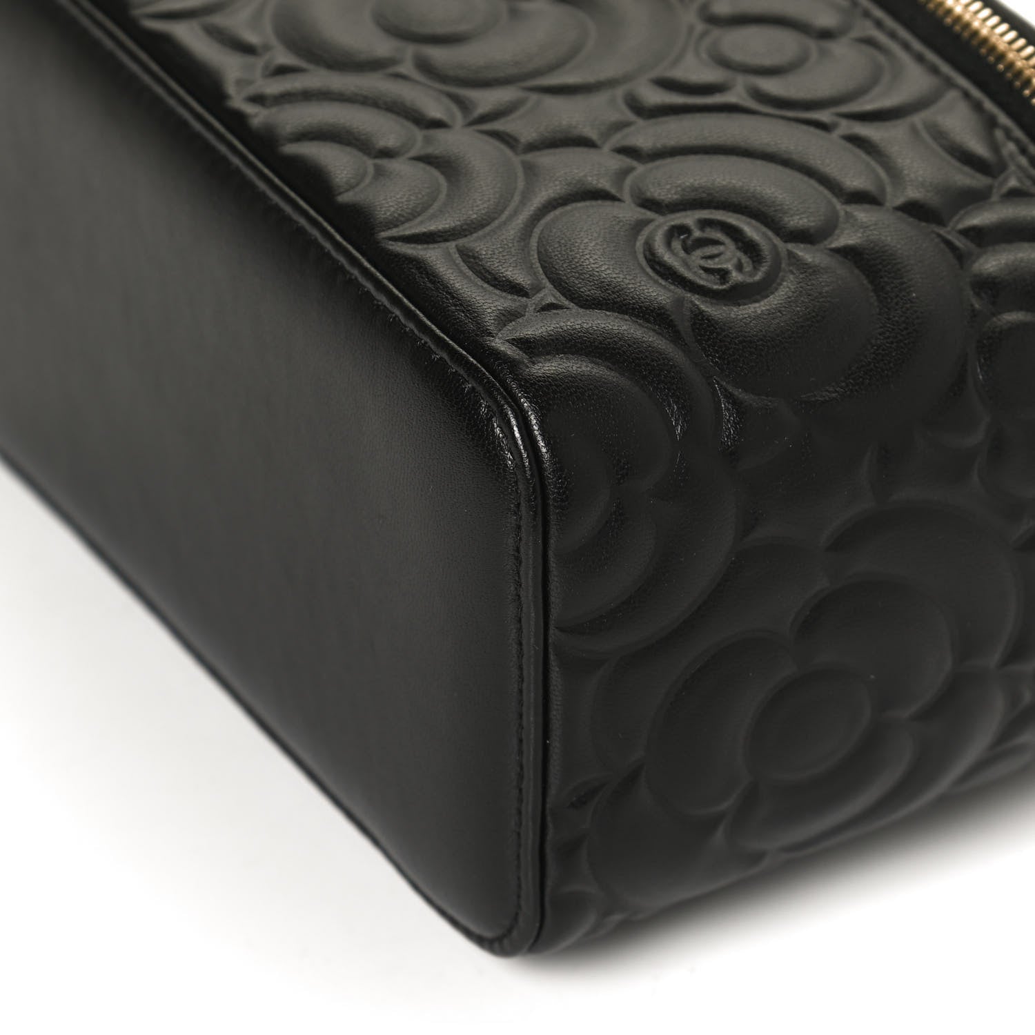 Chanel Lambskin Camellia Embossed Small Vanity Case With Chain Black 8 of 13