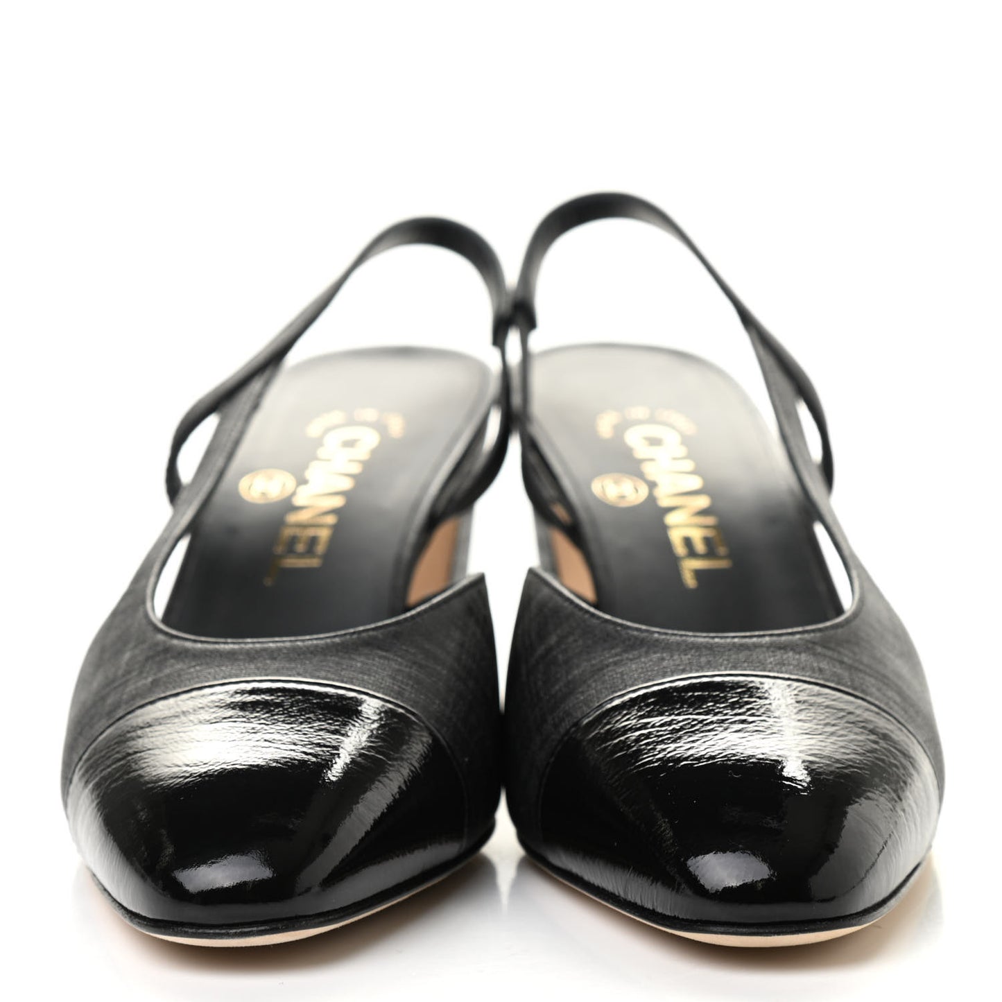 Goatskin Calfskin Cap Toe CC Slingback Sandals 37 Black