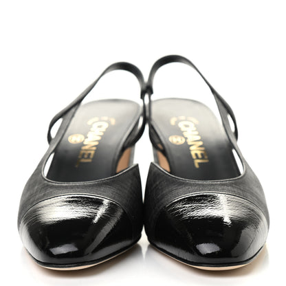 Chanel Goatskin Calfskin Cap Toe CC Slingback Sandals 37 Black 2 of 8