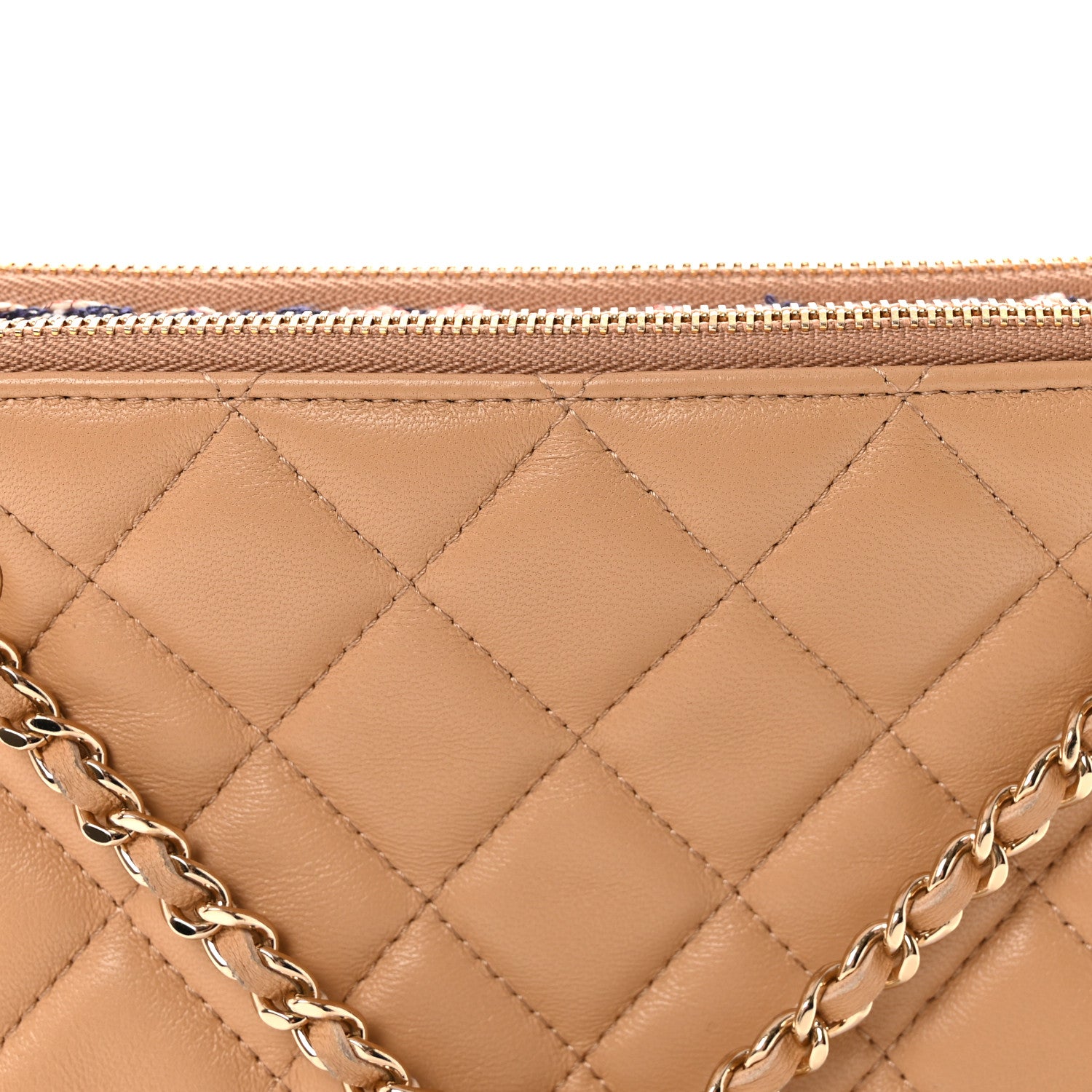 Chanel Tweed Lambskin Quilted Pouch Beige Multicolor 8 of 10