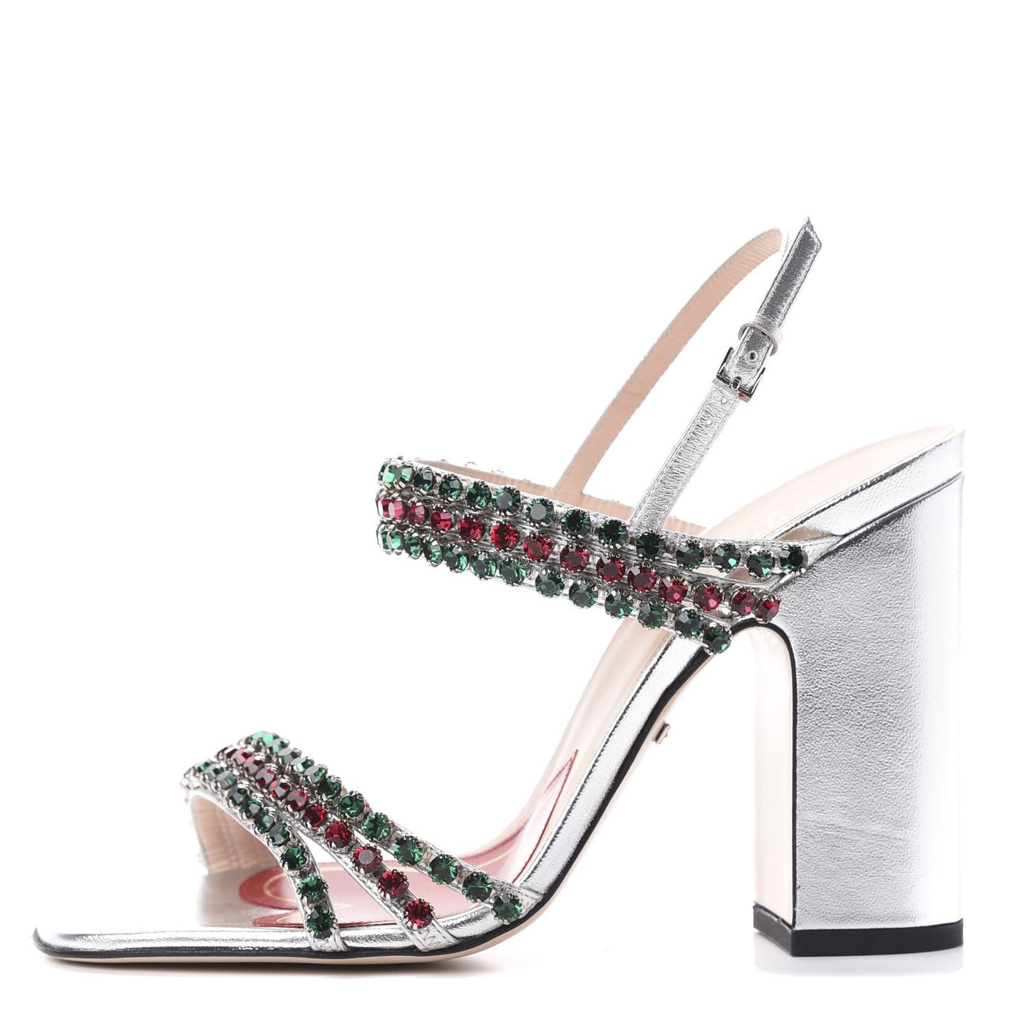 Nappa Silk Crystal Bertie High Heel Sandals 37 Argento