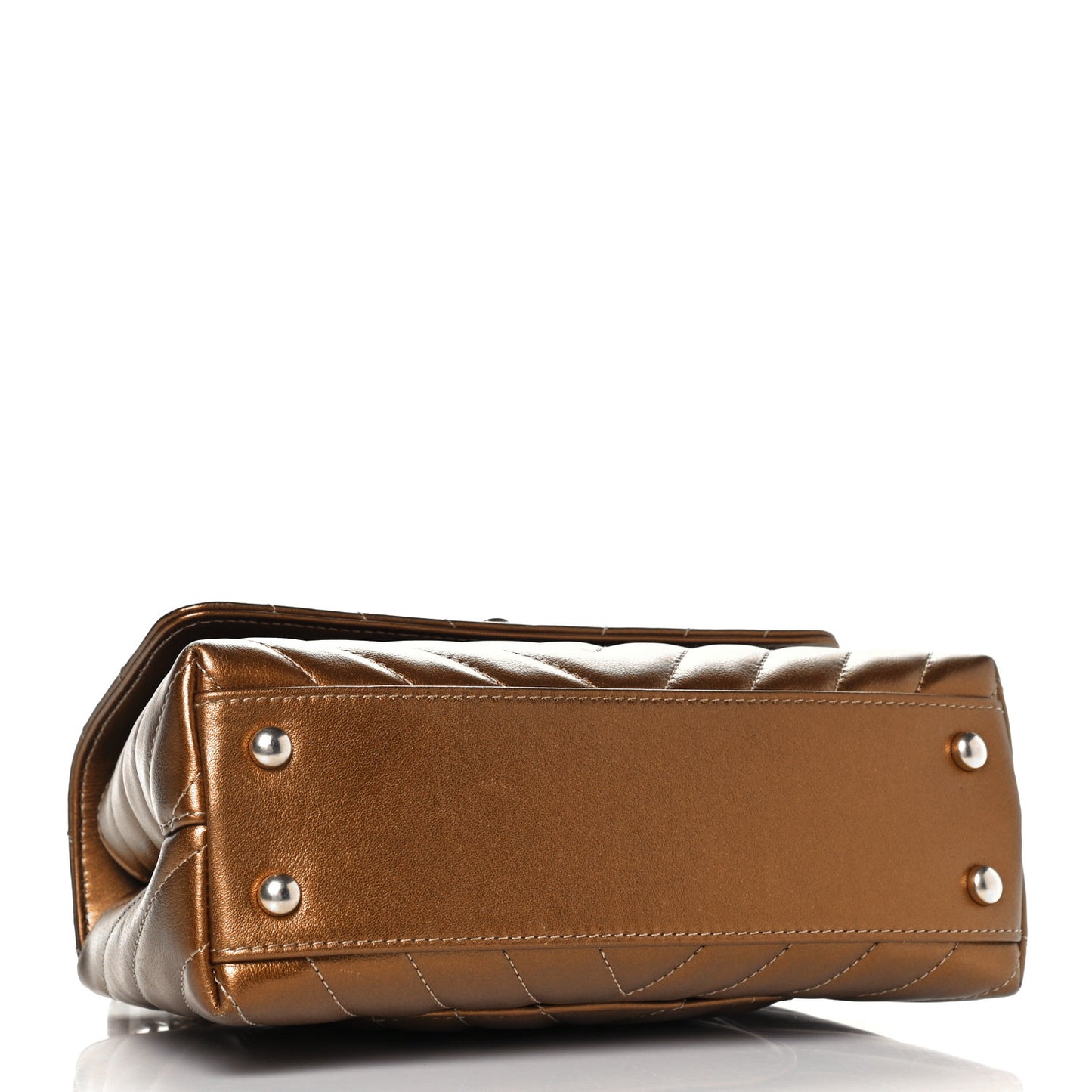 Metallic Calfskin Chevron Quilted Mini Coco Handle Flap Gold