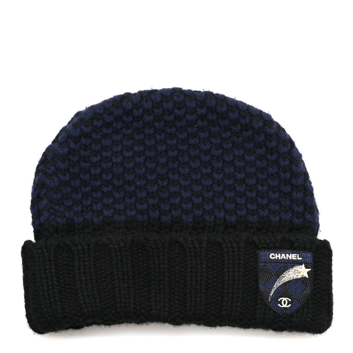 Chanel Cashmere CC Shooting Star Beanie Hat Navy Black 1 of 6