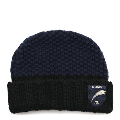Chanel Cashmere CC Shooting Star Beanie Hat Navy Black 1 of 6