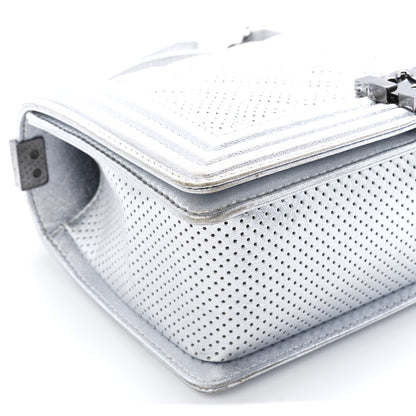 Chanel Metallic Perforated Lambskin Quilted Medium Boy Flap Argent 10 of 11