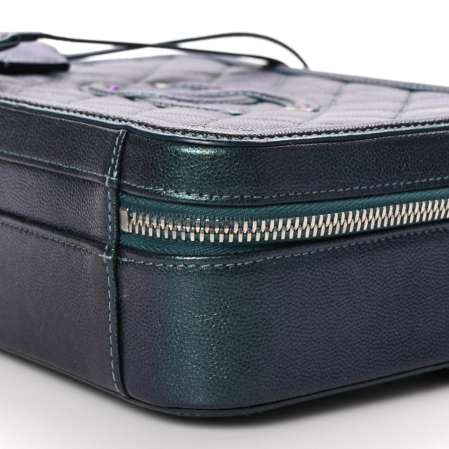Chanel Iridescent Caviar Quilted Medium CC Filigree Vanity Case Dark Turquoise 10 of 13