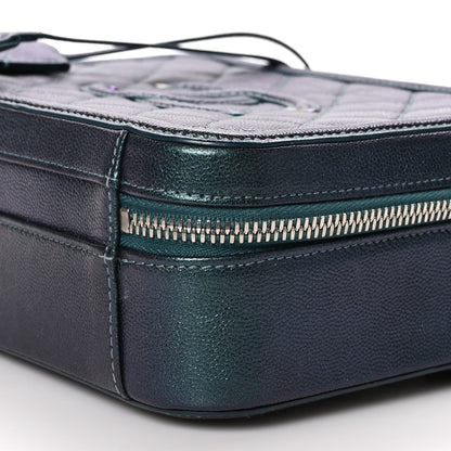 Chanel Iridescent Caviar Quilted Medium CC Filigree Vanity Case Dark Turquoise 10 of 13