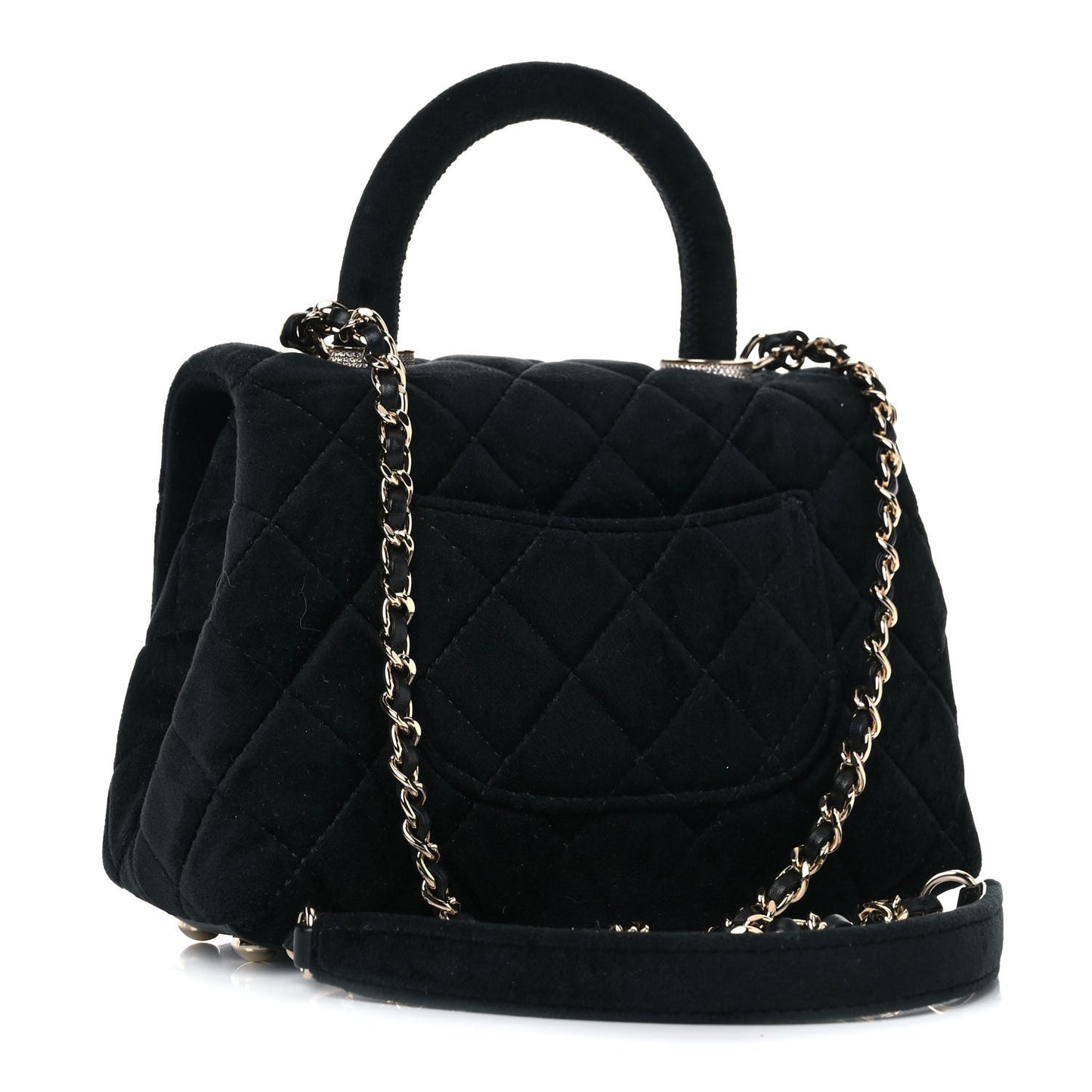 Velvet Crystal Quilted Extra Mini Coco Handle Flap Black