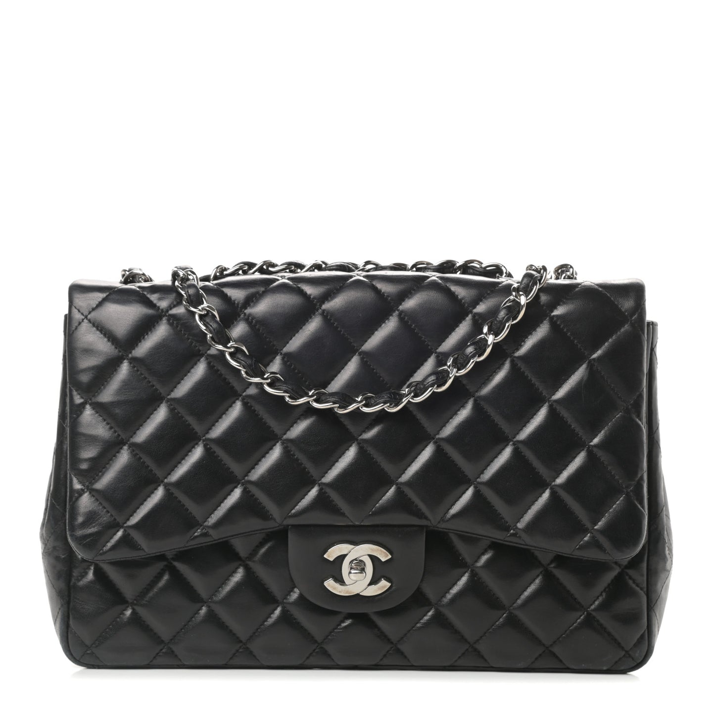 Lambskin Quilted Jumbo Single Flap Black