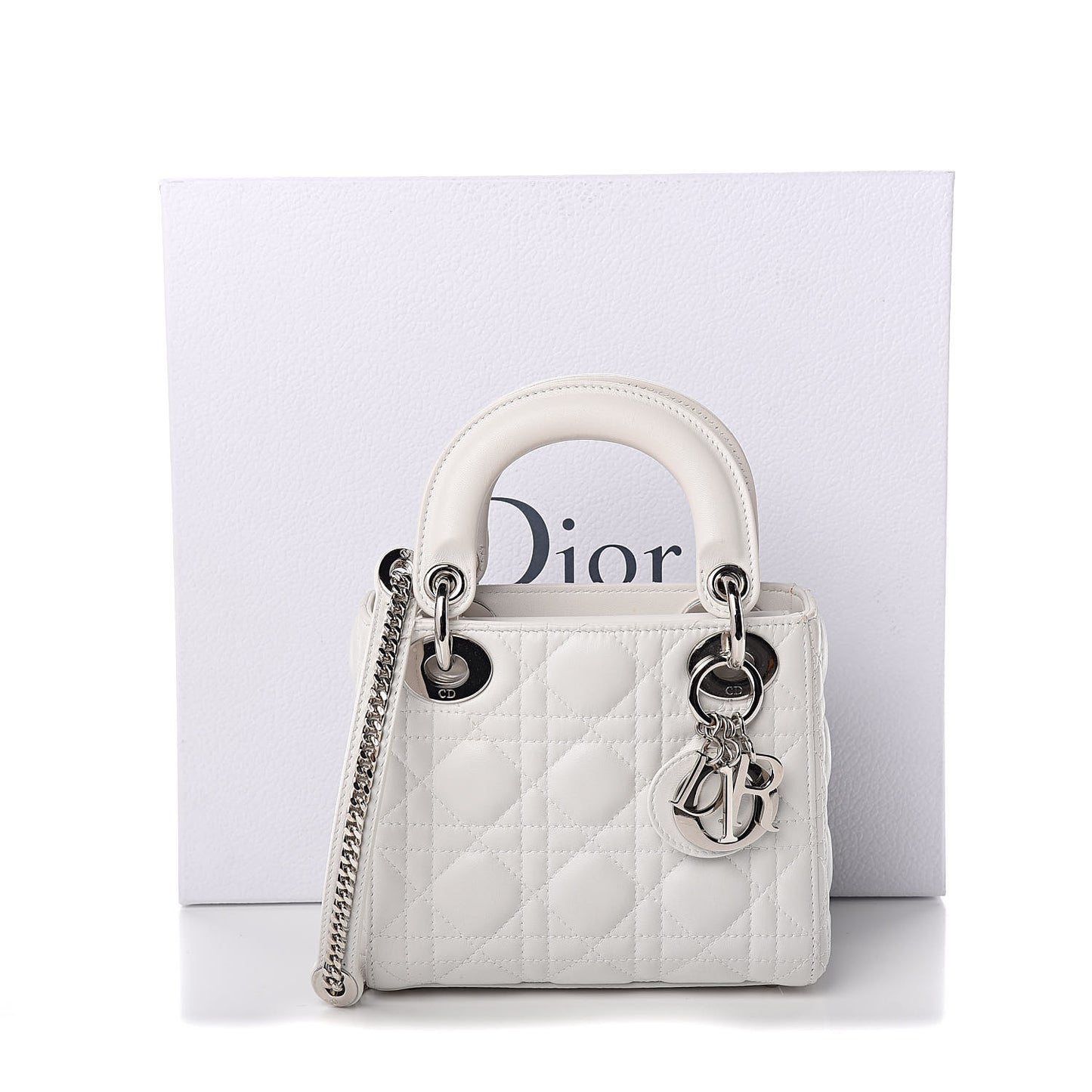 Lambskin Cannage Mini Lady Dior White