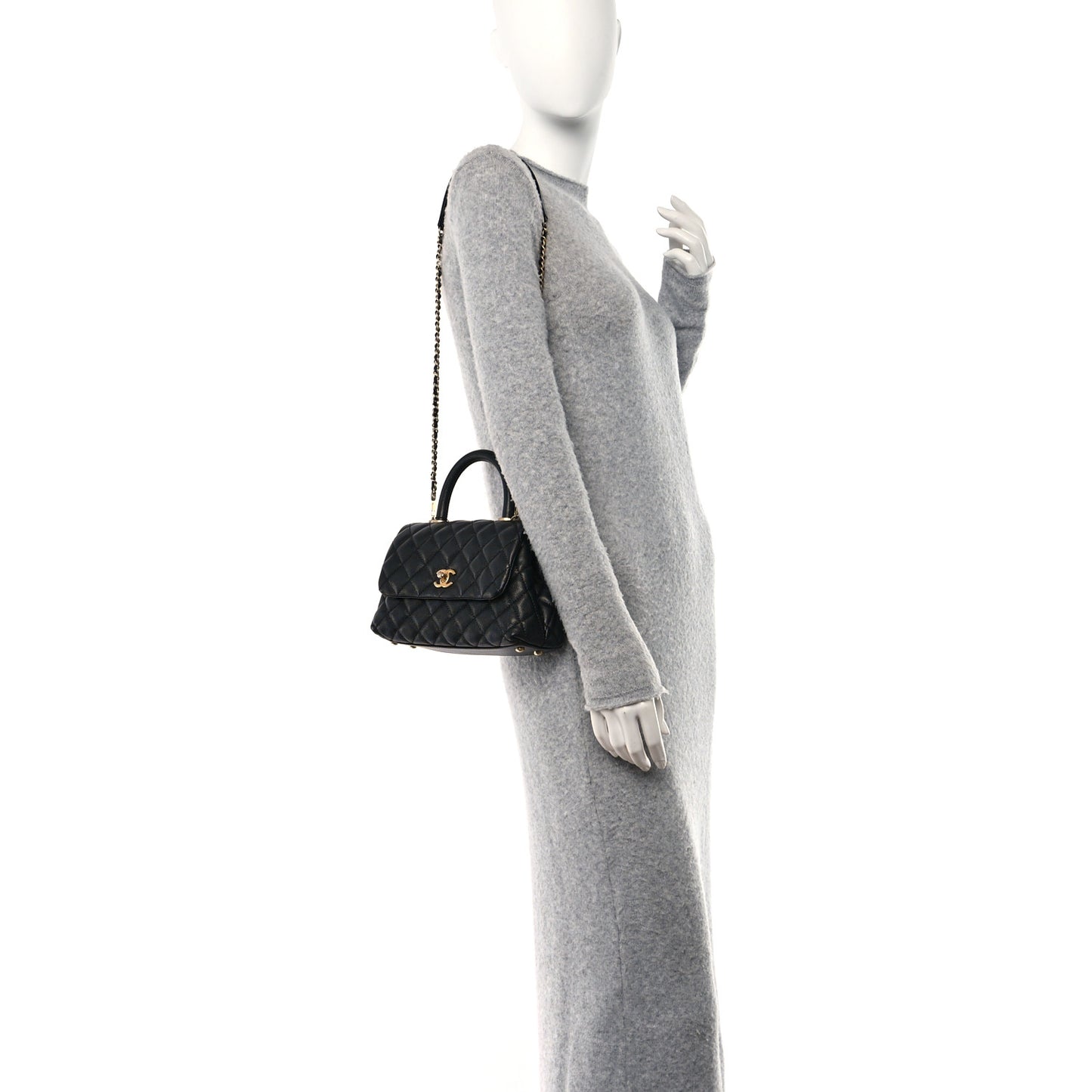 Caviar Quilted Mini Coco Handle Flap Black