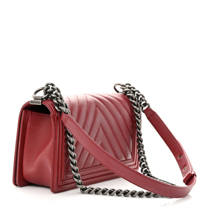 Chanel Calfskin Chevron Quilted Medium Boy Flap Dark Red 3 of 14