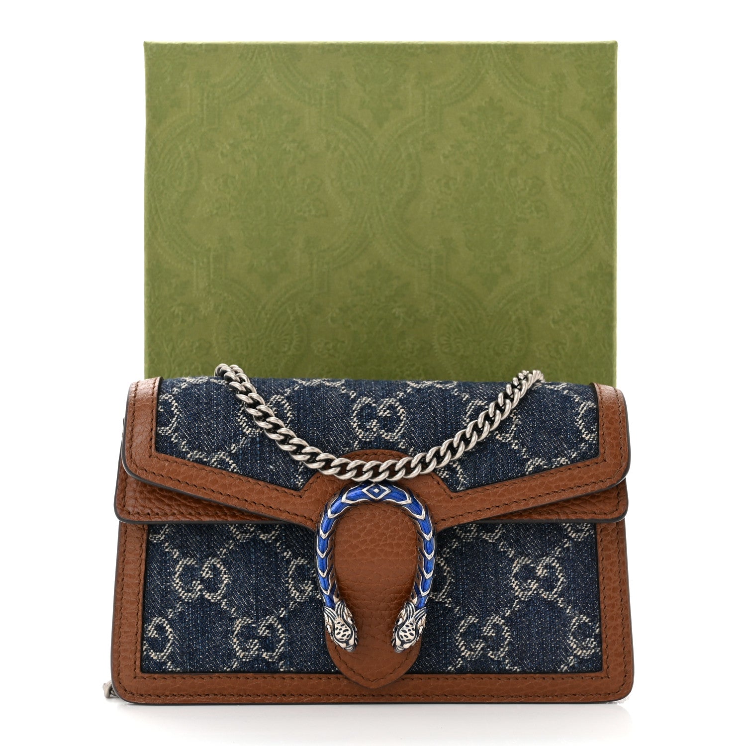 Gucci New Denim GG Monogram Dollar Calfskin Enamel Super Mini Dionysus Shoulder Bag Blue Tea Cuir Epilog Electric Blue 10 of 10