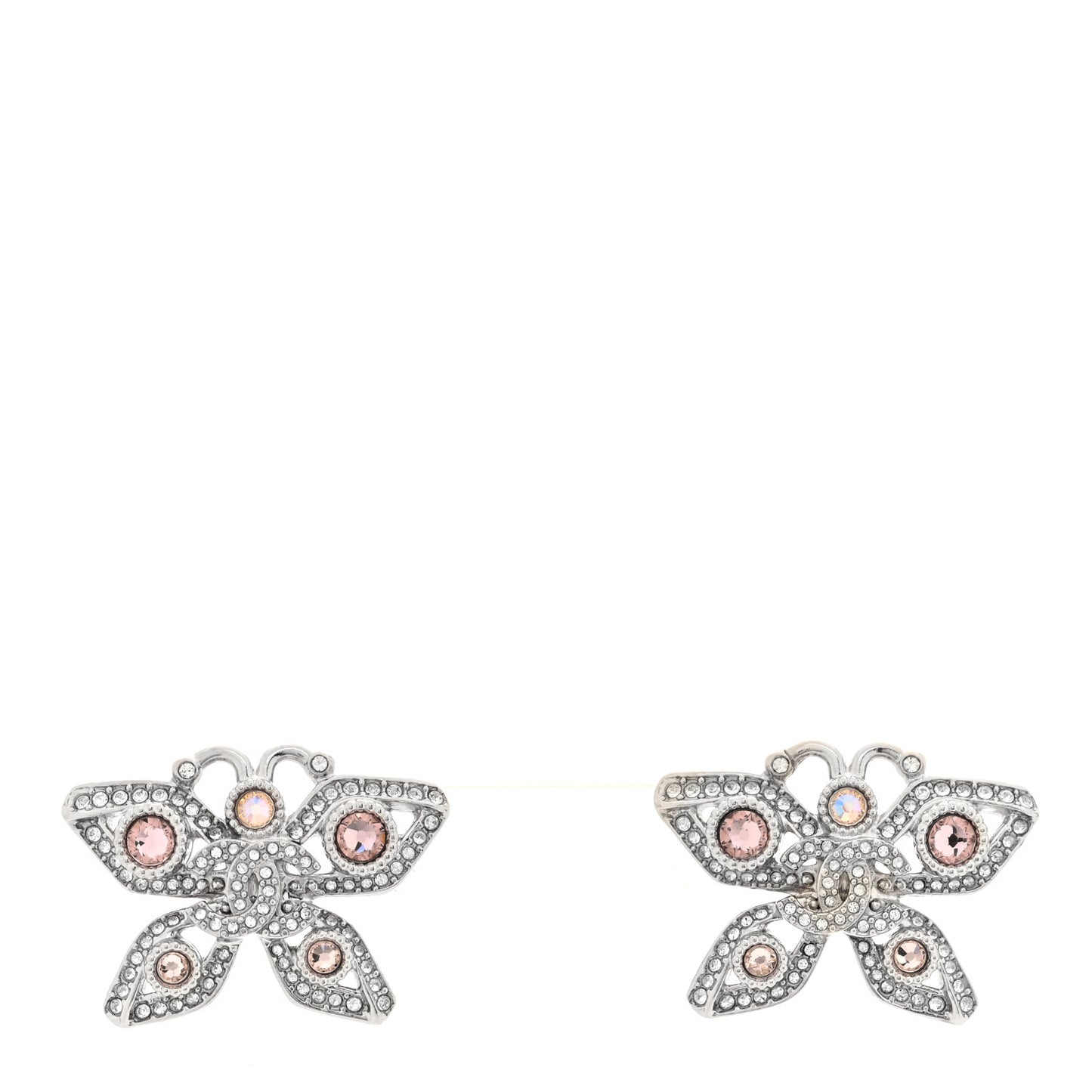 Crystal CC Butterfly Earrings Silver Pink