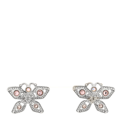 Chanel Crystal CC Butterfly Earrings Silver Pink 1 of 4