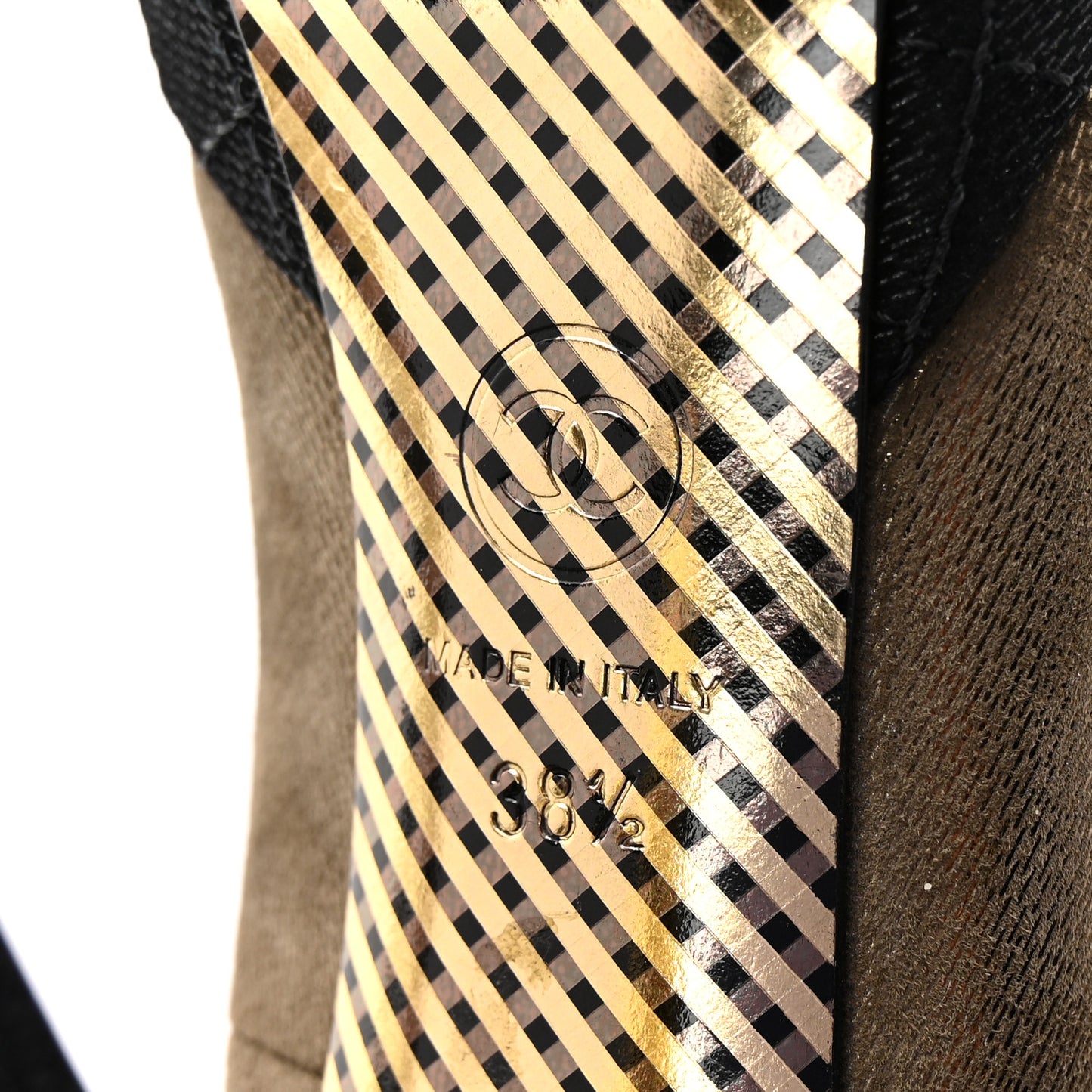 Metallic Fabric CC Cap Toe Pumps 38.5 Khaki Black