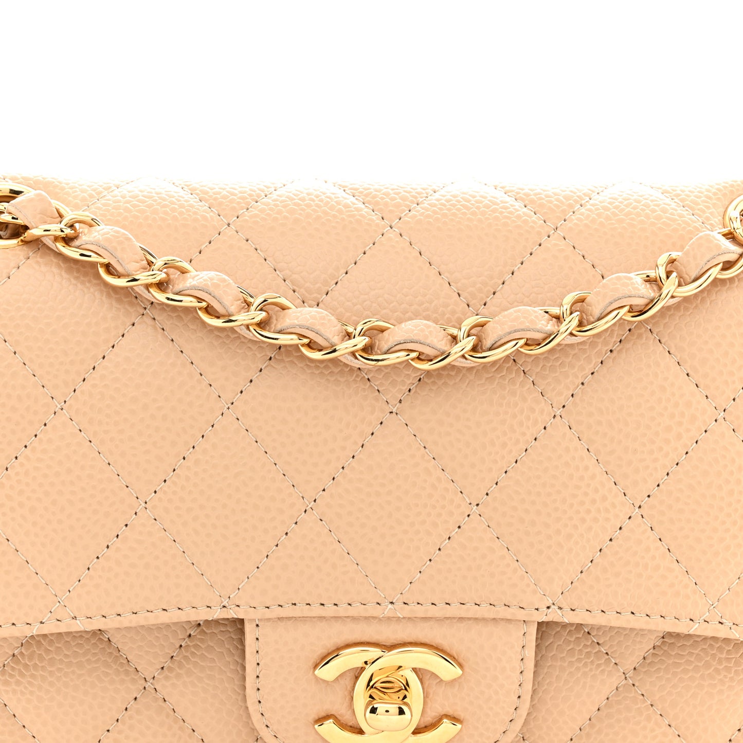 Caviar Quilted Small Double Flap Beige