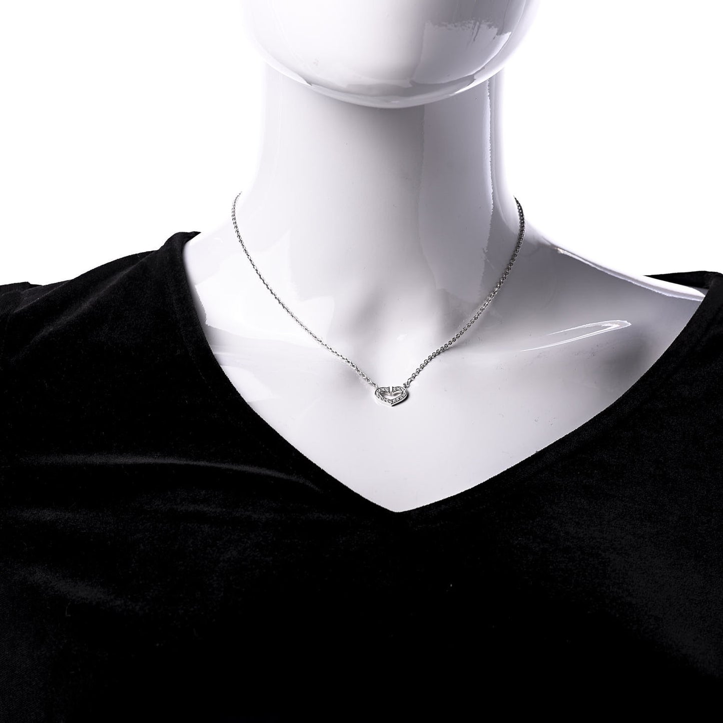 18K White Gold Diamond Small Hearts and Symbols Pendant Necklace