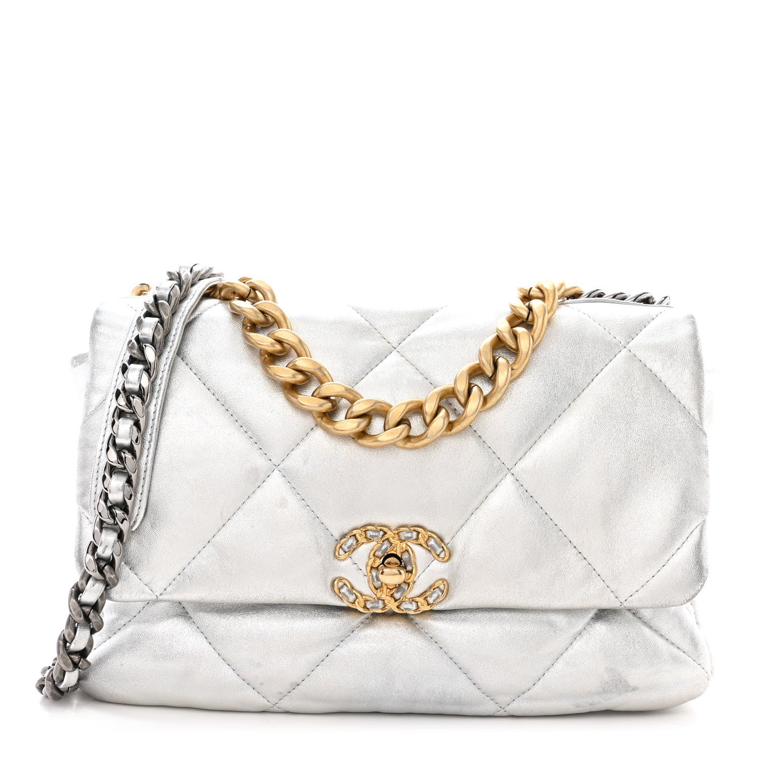 Chanel Metallic Lambskin Quilted Large Chanel 19 Flap Silver 1 of 16
