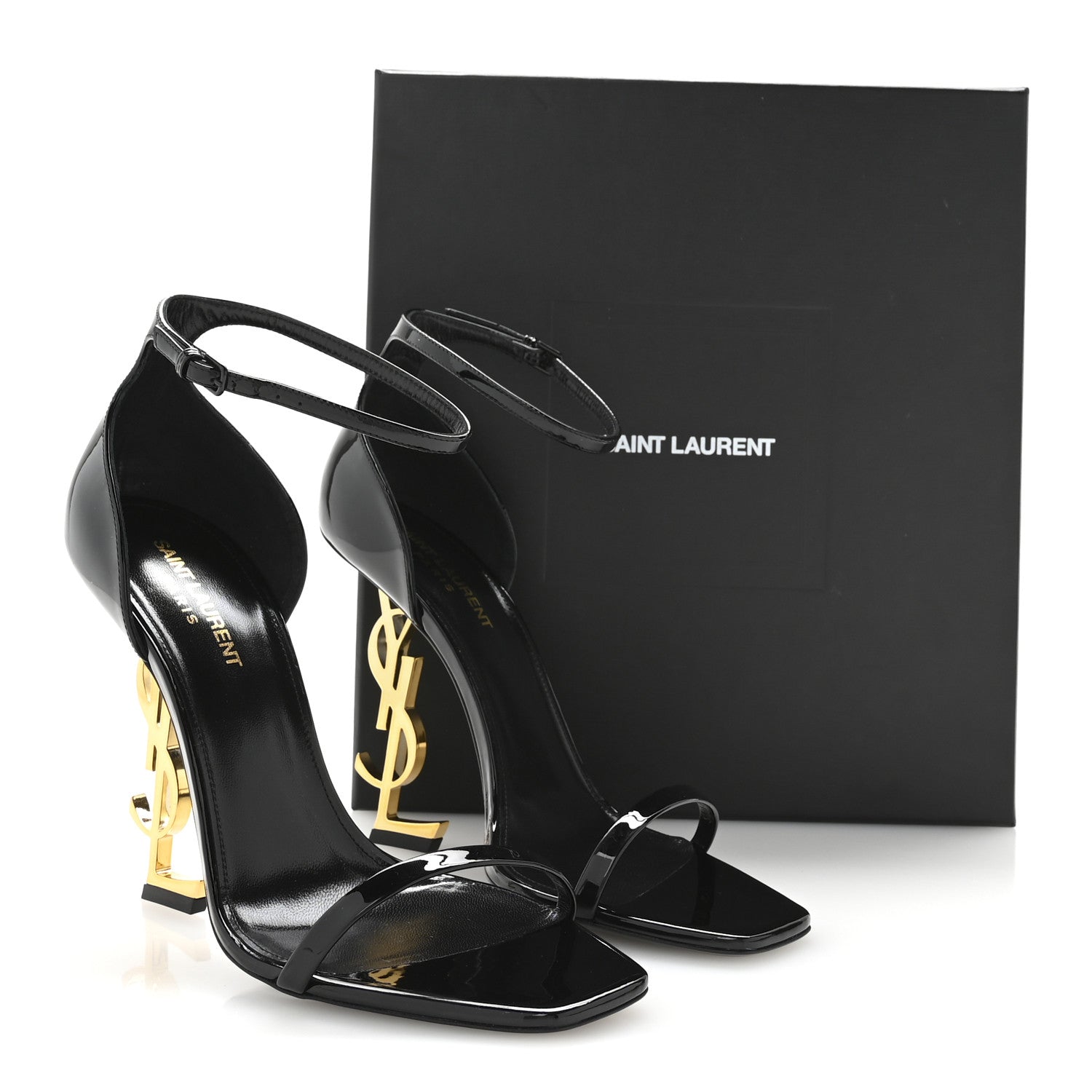 Saint Laurent Patent Calfskin Opyum 110 Sandals 40 Black Gold 9 of 9