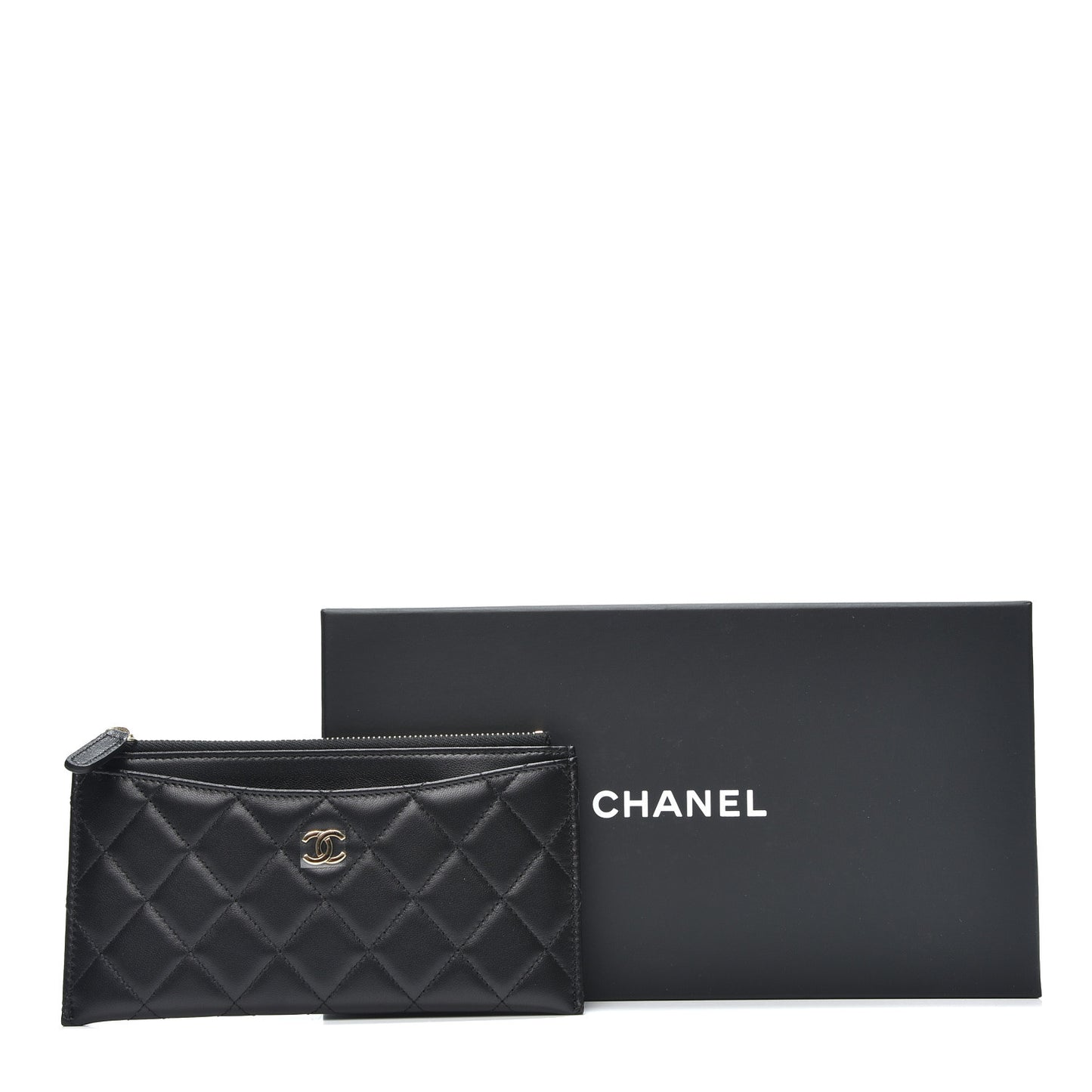 Lambskin Quilted Classic Zip Pouch Black