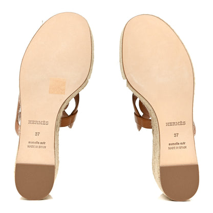 Hermes Nappa Ithea Espadrille Wedge Sandals 37 Naturel 5 of 10