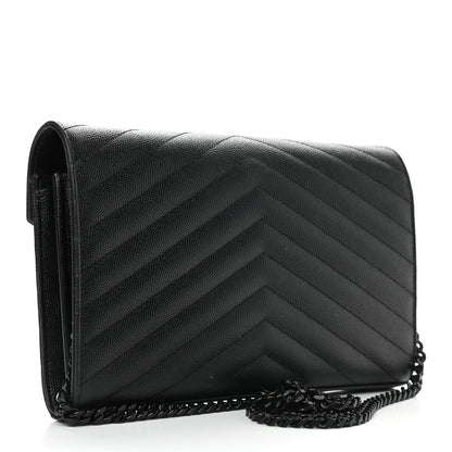 Saint Laurent Grain De Poudre Matelasse Chevron Monogram Chain Wallet Black 3 of 11