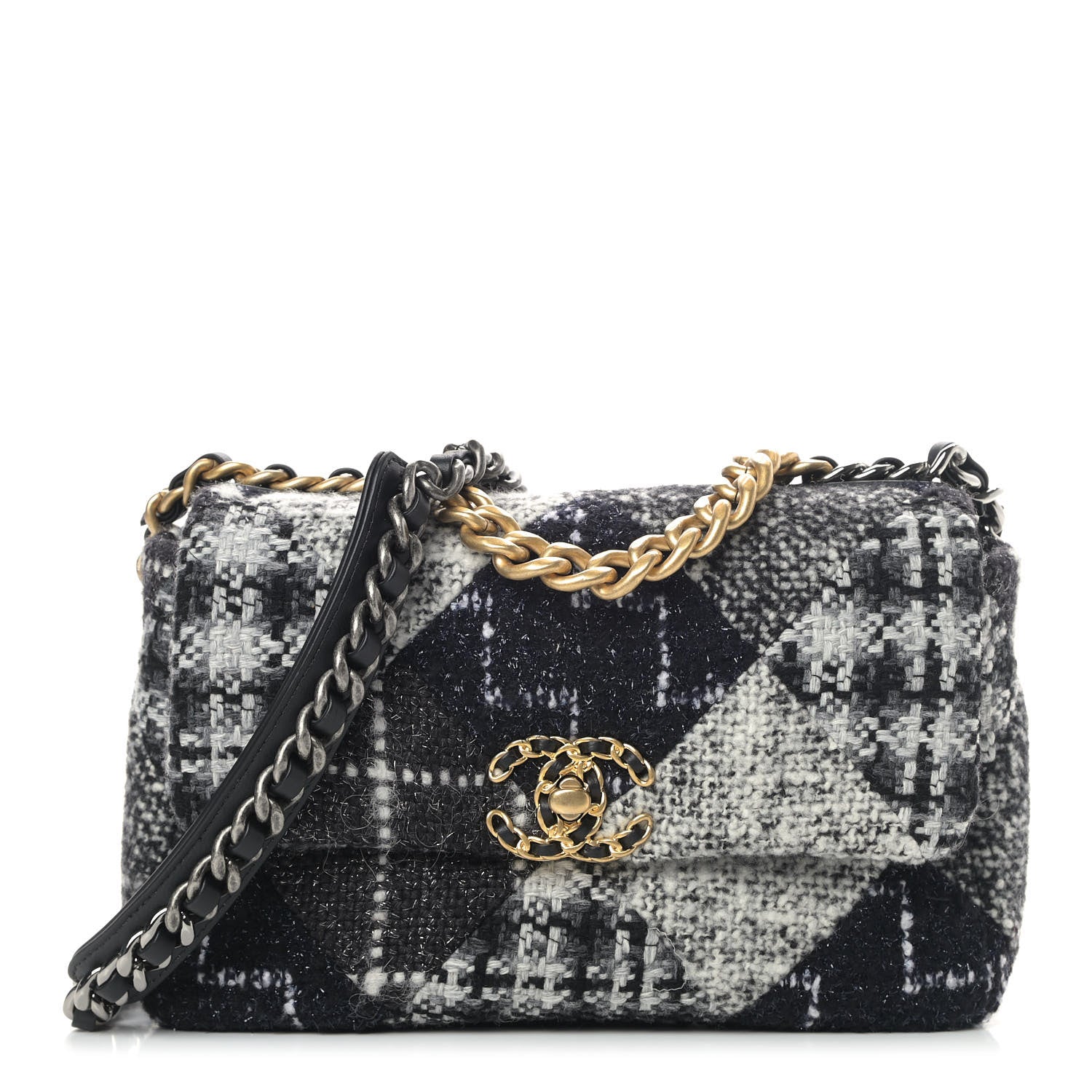 Chanel Tweed Quilted Medium Chanel 19 Flap Black White 1 of 9