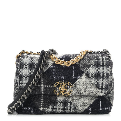 Chanel Tweed Quilted Medium Chanel 19 Flap Black White 1 of 9