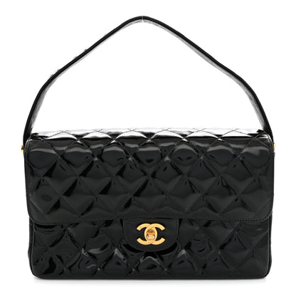 Chanel Patent Quilted Double Sided Shoulder Flap Bag Black 1 of 10