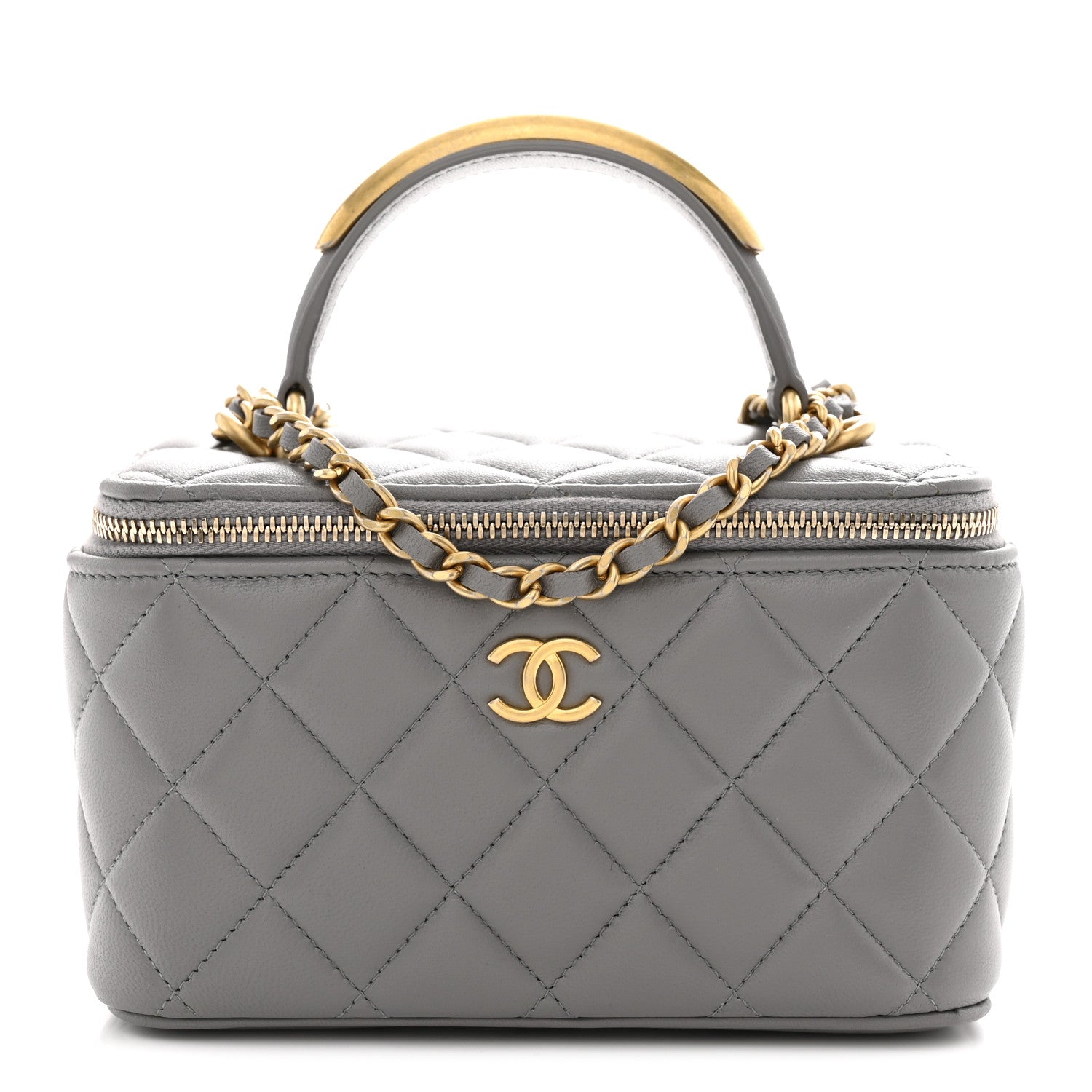 Chanel Lambskin Quilted Metal Small Top Handle Vanity Case With Chain Grey 1 of 11