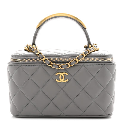 Chanel Lambskin Quilted Metal Small Top Handle Vanity Case With Chain Grey 1 of 11