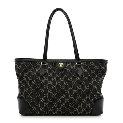 Gucci Jacquard Black Denim GG Monogram Medium Ophidia Shopping Tote Black Ivory 1 of 10